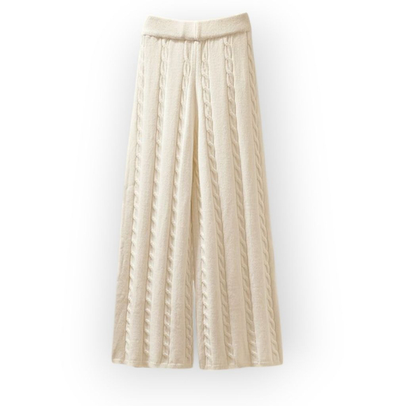 J.Lucie Pants - JLucie Lucie Cream Cable Knit Sweater Pants Medium New